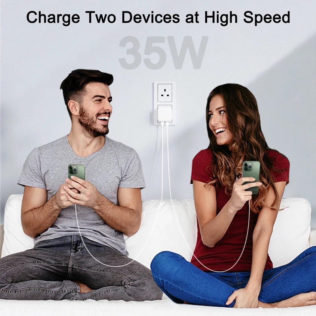 35W USB-C Power Adapter – PD Fast Charging, Dual Type-C Ports, UK Plug Wall Charger - Image 2