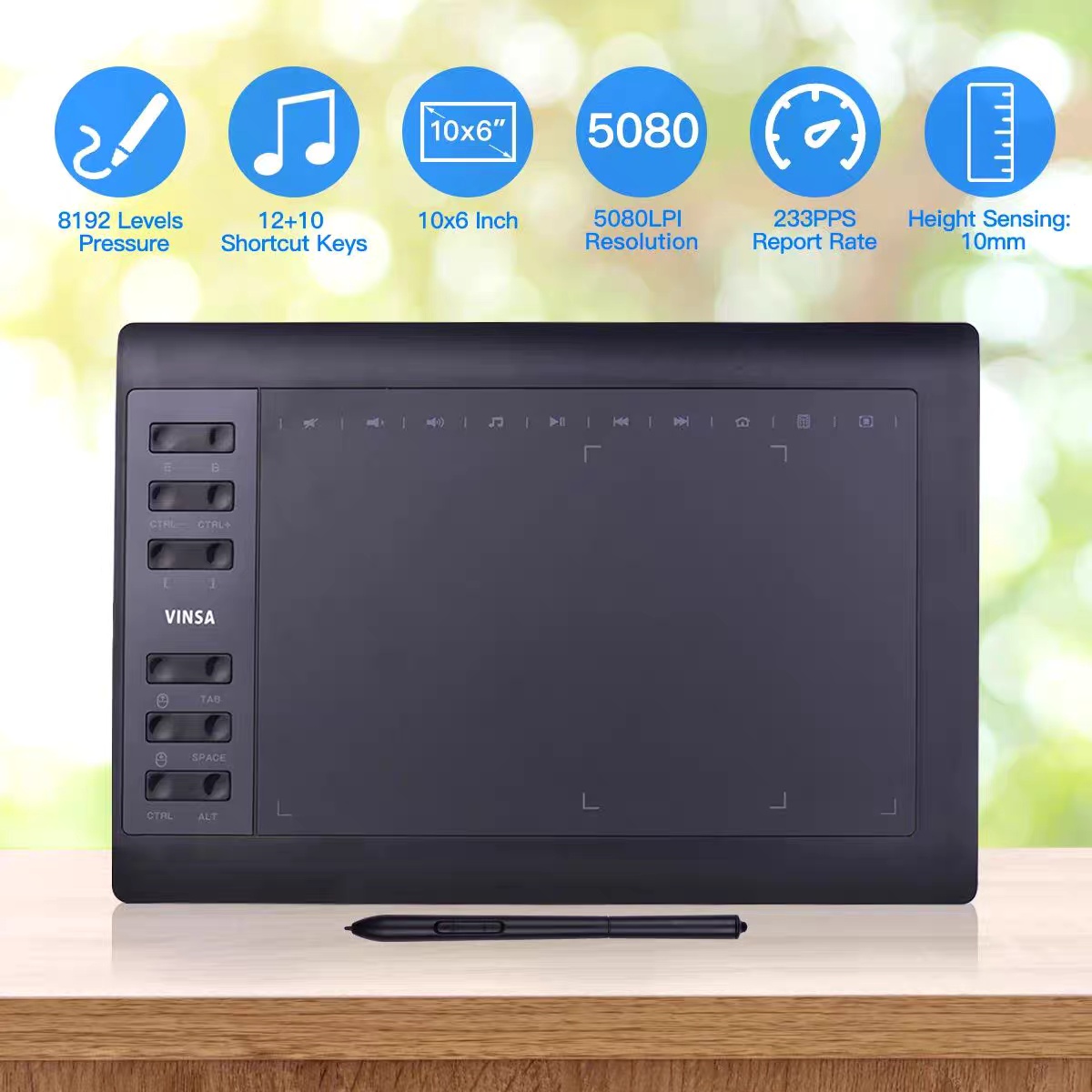 10x6 Inch Professional Graphics Drawing Tablet – 12 Custom Express Keys | Digital Art, Animation & Design - Image 3